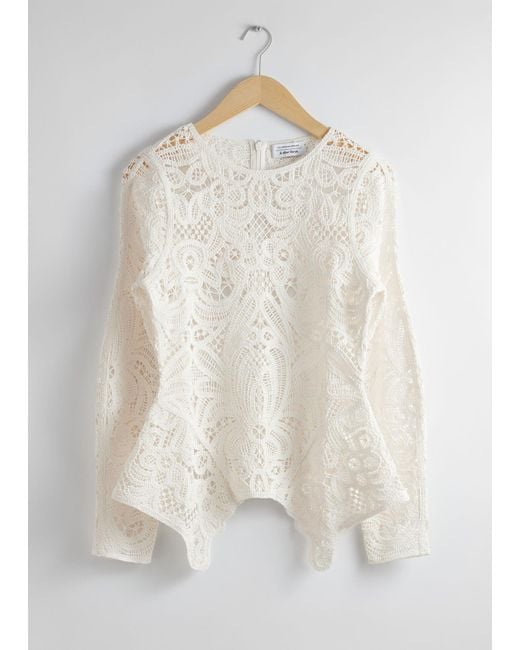 & Other Stories White Crochet-lace Peplum Top