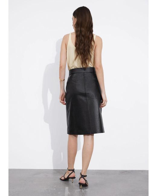 & Other Stories White Slit-detailed Leather Mini Skirt