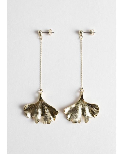 & Other Stories Metallic Ginkgo Leaf Hanging Earrings
