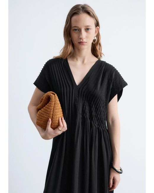 & Other Stories Black Pleated Dolman Midi Dress