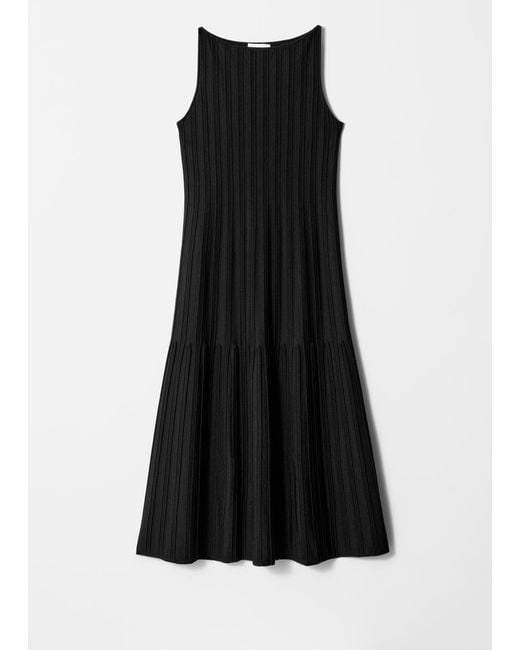 & Other Stories Black Rib-Knit Midi Dress