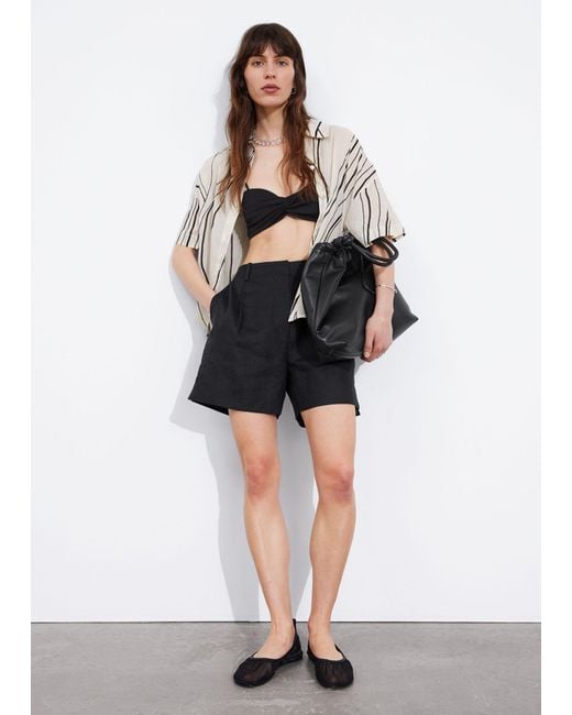 & Other Stories White Tailored Linen Shorts