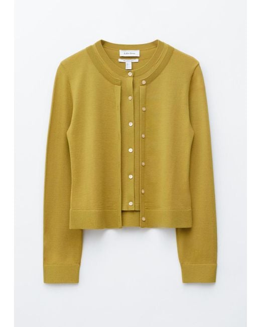 & Other Stories Yellow Double-Layer Merino Wool Cardigan