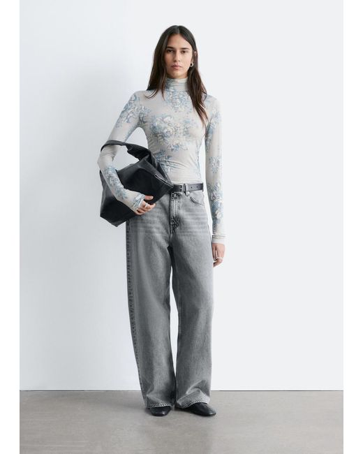 & Other Stories Gray Floral-Patterned Turtleneck Top