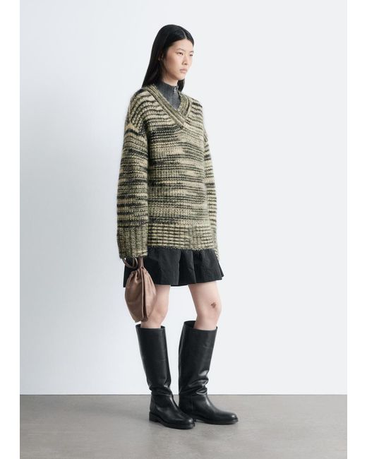 & Other Stories Green Mohair-Blend V-Neck Jumper