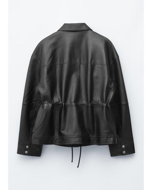 & Other Stories Black Drawstring-Waist Leather Jacket