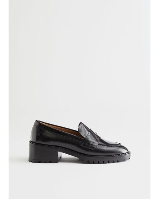 & Other Stories Black Heeled Leather Penny Loafers
