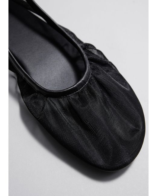& Other Stories Gray Leather-trimmed Mesh Ballet Flats