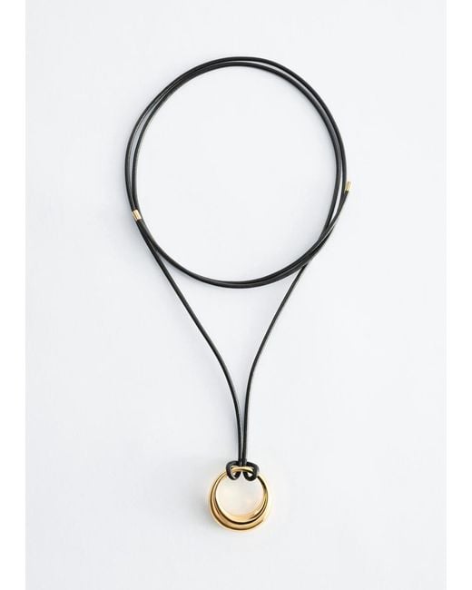 & Other Stories Black Ring-Pendant Leather Necklace