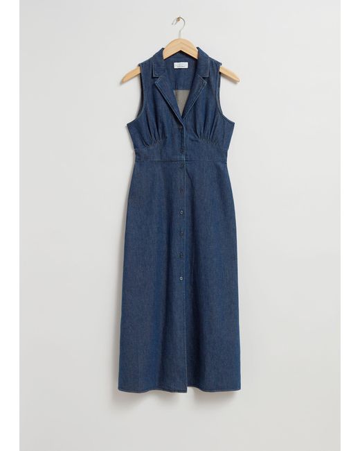 & Other Stories Blue Collared Midi Shirt Dress