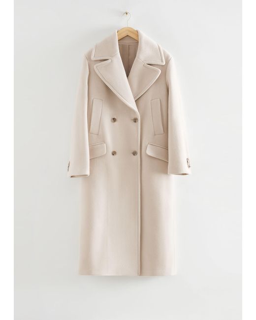 & Other Stories Natural Oversized Wide Collar Wool Coat