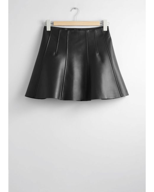 & Other Stories Black A-line Leather Mini Skirt