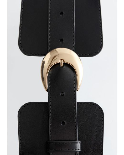 & Other Stories Black Wide Leather Waist Belt