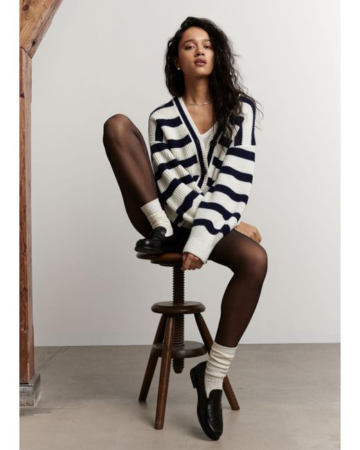 & Other Stories White Striped Knit Cardigan