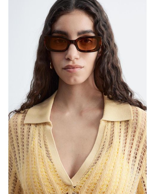 & Other Stories Yellow Open-Knit Polo Top