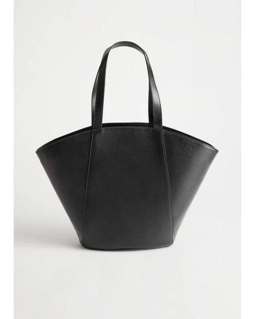 & Other Stories Black Large Topstitched Tote Bag