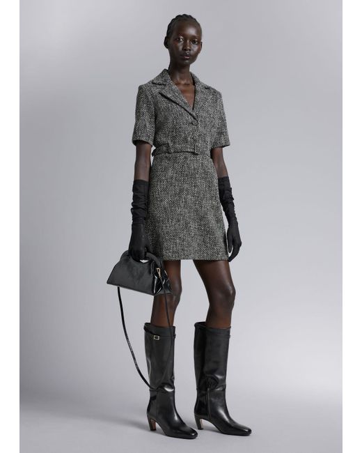 & Other Stories Gray Belted Tweed Mini Dress