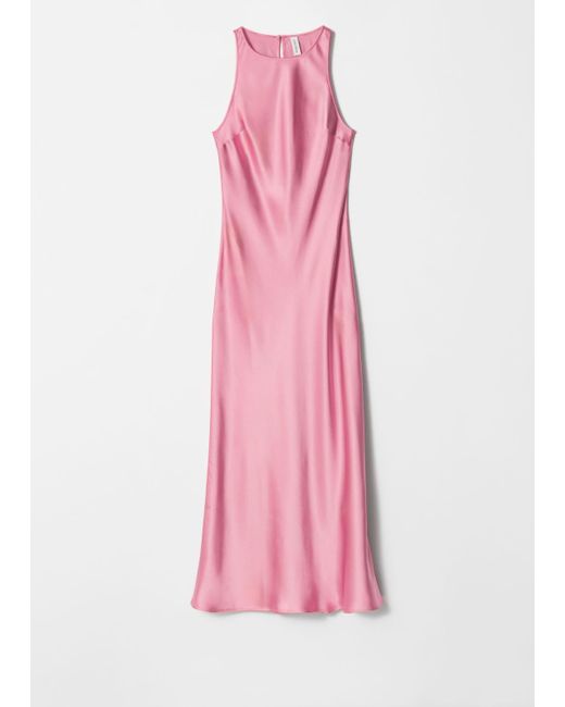 & Other Stories Pink Sleeveless Satin Midi Dress