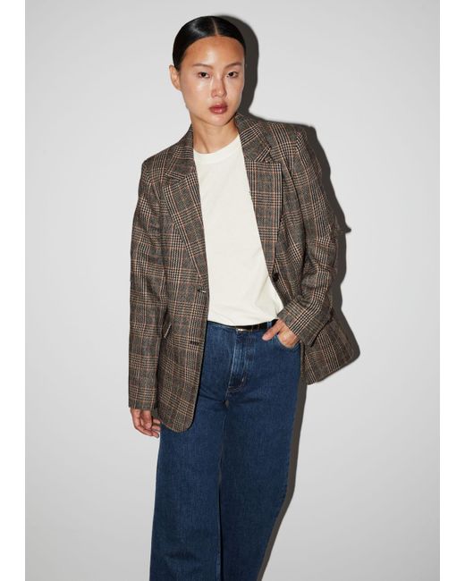 & Other Stories Blue Fitted Checked Blazer