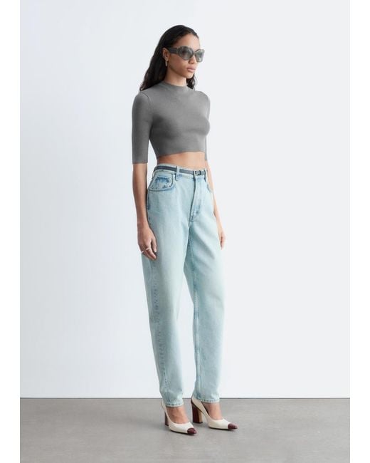 & Other Stories Gray Slim-Fit Cropped T-Shirt