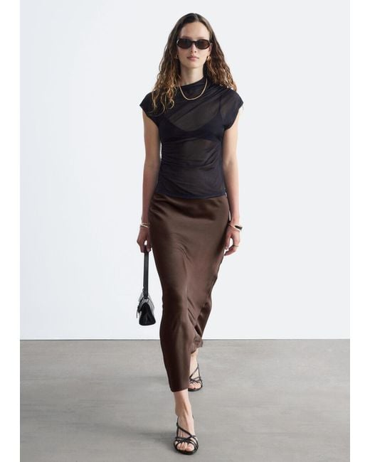 & Other Stories Brown Satin Maxi Skirt