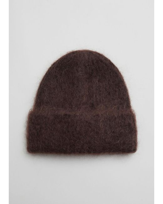 & Other Stories Brown Brushed Mohair-blend Beanie