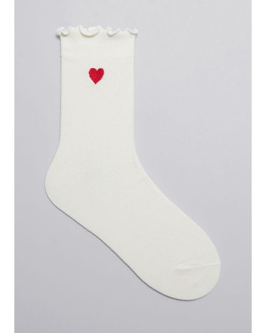 & Other Stories White Embroidered Frill Socks
