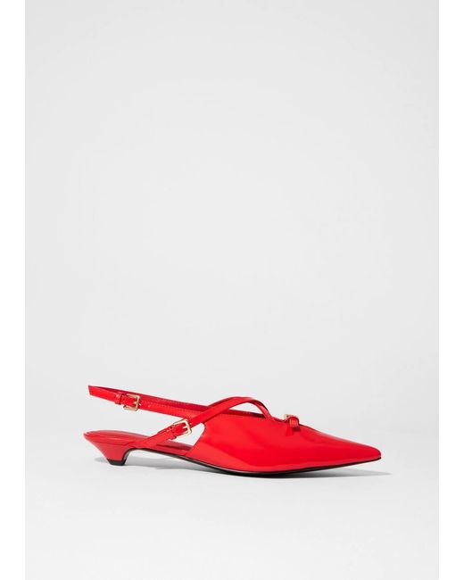 & Other Stories Red Buckled Strappy Slingback Ballerinas