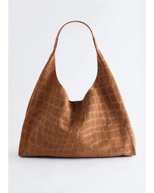 & Other Stories Blue Large Suede Croco Tote Bag