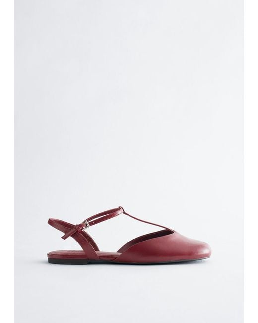 & Other Stories Red Open‑Heel Leather Ballerinas