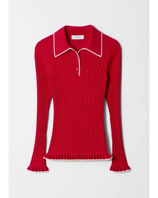 & Other Stories Red Rib-Knit Polo Shirt