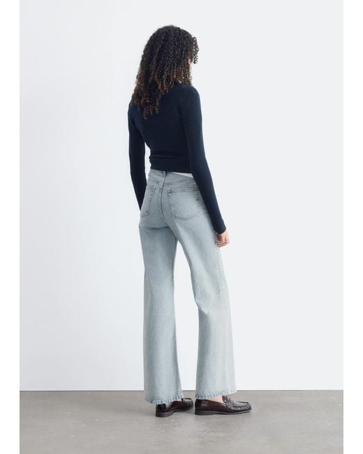 & Other Stories Blue Rib-Knit Merino Wool Polo Top