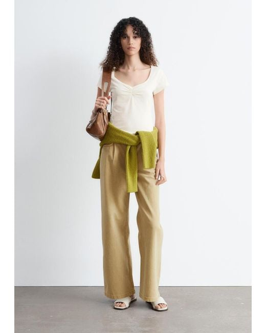 & Other Stories White Ruched Bust Jersey Top