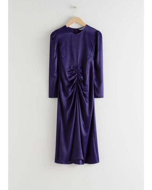 ruched satin midi dress