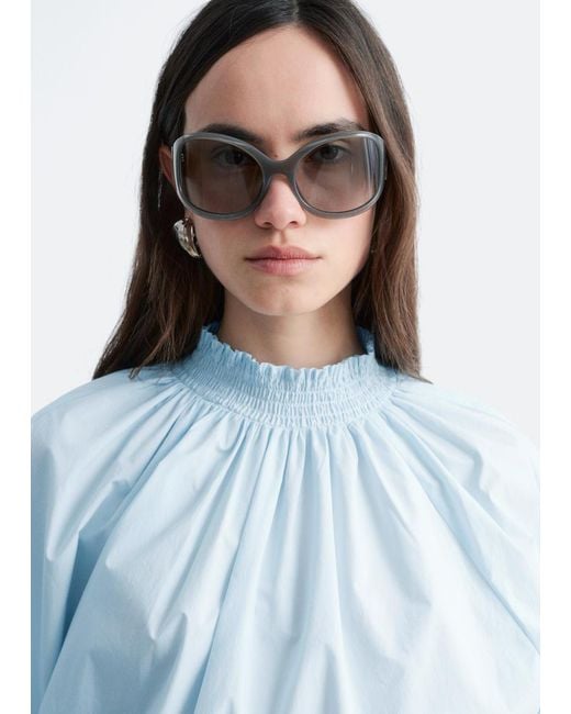& Other Stories White Gathered Stand-Collar Blouse
