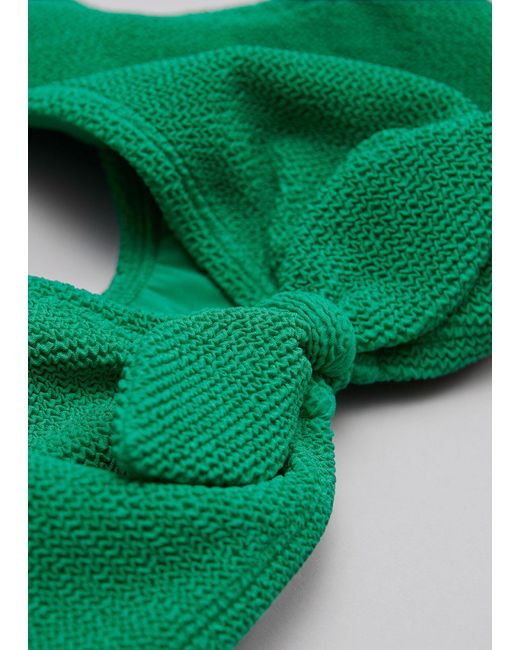 & Other Stories Green Crepe Knot Tie Bikini Top