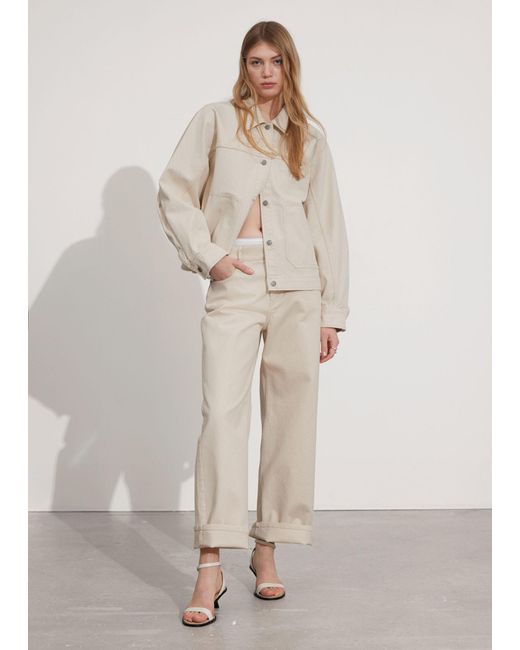 & Other Stories Natural Wide Textured Trousers