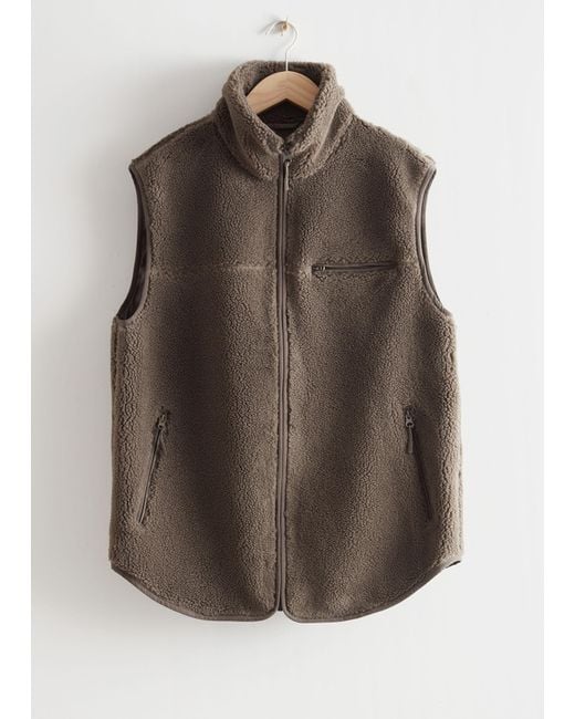 & Other Stories Natural Oversized Pile Zip Vest