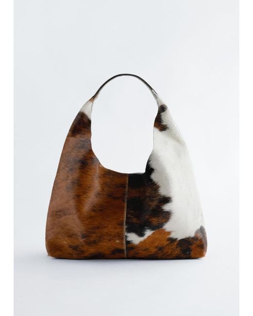 & Other Stories White Cow-Print Leather Tote
