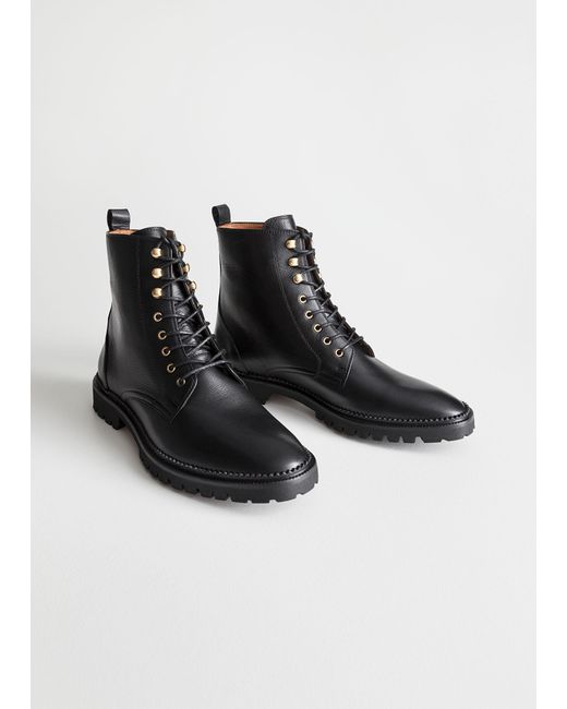 & Other Stories Black Lace-up Leather Boots