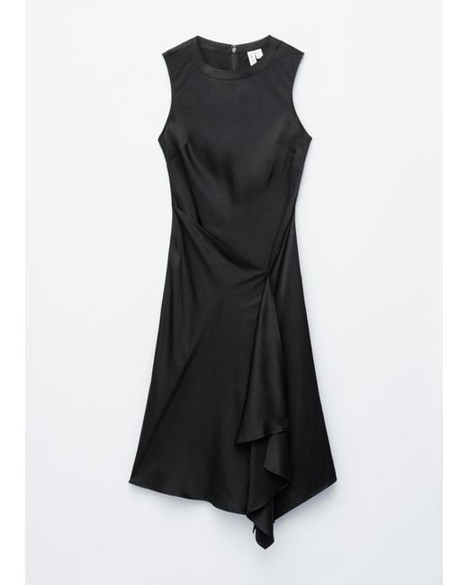 & Other Stories White Asymmetric Satin Midi Dress