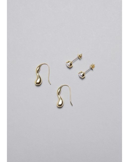& Other Stories Blue Freshwater Pearl Earrings Set