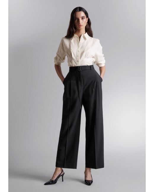 & Other Stories Gray Tailored Belted Trousers