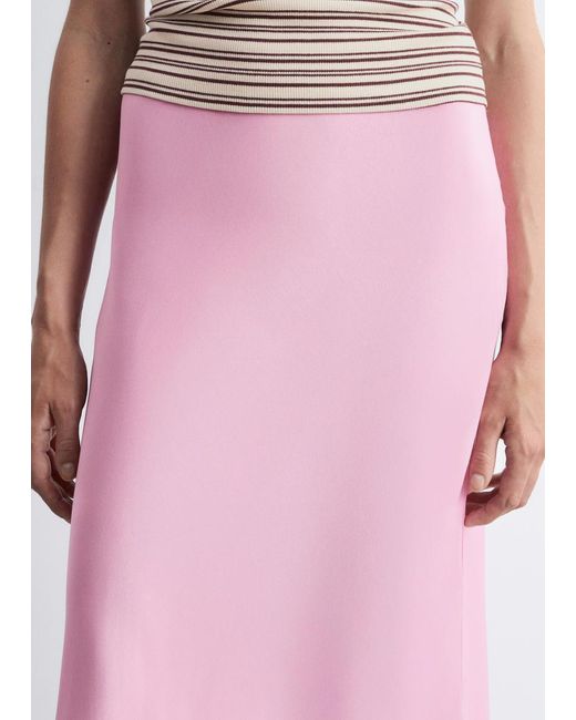 & Other Stories Pink Satin Midi Skirt