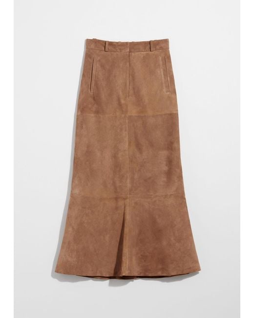 & Other Stories Brown Suede Midi Skirt