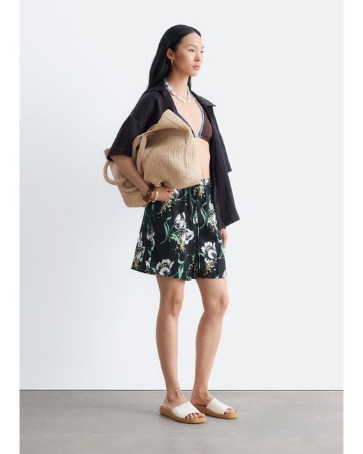 & Other Stories Black Floral Drawstring Shorts