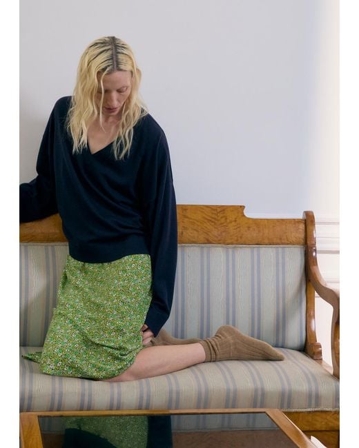 & Other Stories Green Floral V-Neck Midi Dress