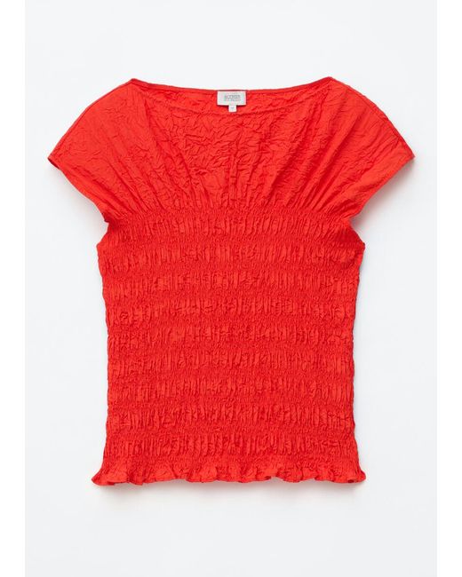 & Other Stories Red Smocked Boatneck Top
