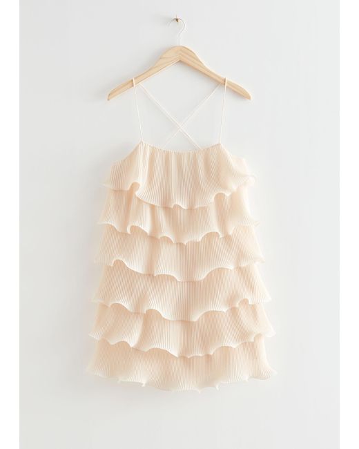 & Other Stories Natural Strappy Ruffle Mini Dress