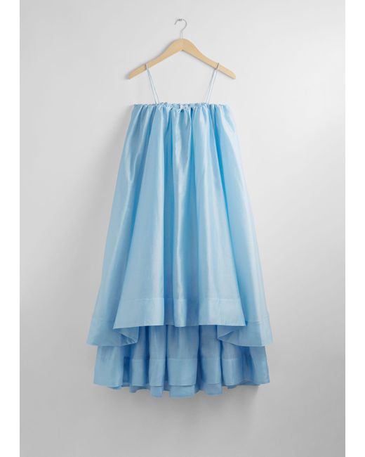 & Other Stories Blue Tiered Sleeveless Midi Dress